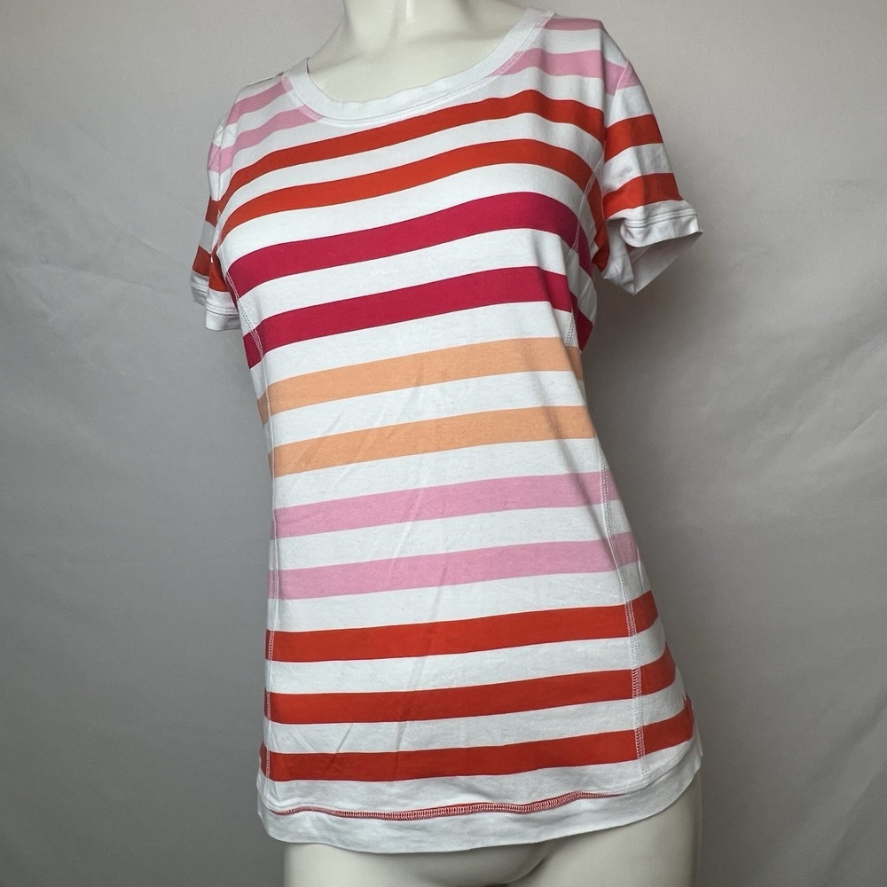 T by Talbots Peach Pink Red Striped Cotton Modal Tee Small